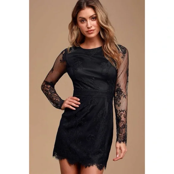 ❤️ Lulus ‘Sophisticated Hour’ Black Lace Bodycon Mini Dress - Picture 8 of 8